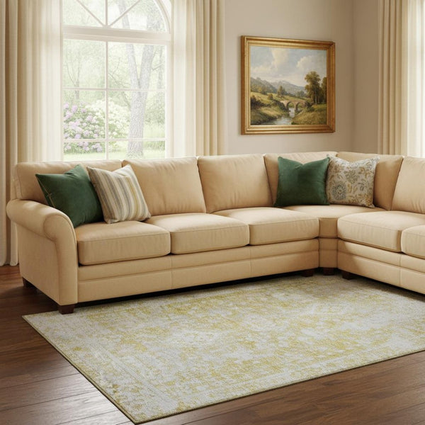 HomeRoots 8' Gold and Silver Oriental Area Rug - Washable, UV Protected, Pet-Friendly, Stylish & Durable Design 691996
