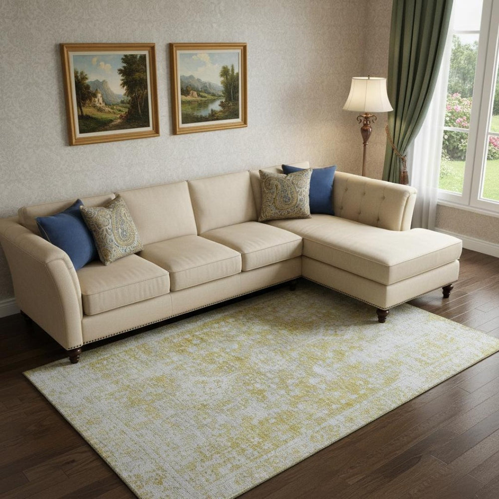 HomeRoots 9' X 12' Gold and Silver Oriental Area Rug - Washable, UV-Protected, Durable, and Stylish Flooring Choice 691997