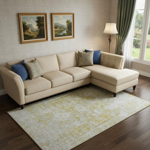 HomeRoots 9' X 12' Gold and Silver Oriental Area Rug - Washable, UV-Protected, Durable, and Stylish Flooring Choice 691997