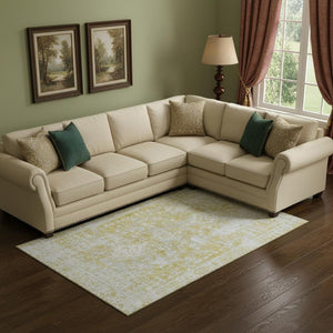 HomeRoots 10' X 14' Gold & Silver Washable Area Rug – Stain Resistant, UV Protected, Perfect for Family Spaces 691998