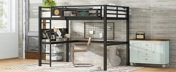 English Elm Twin Xl Solid Pine Loft Bed with Built-in Led Lighting and Storage Shelves W1580S00376