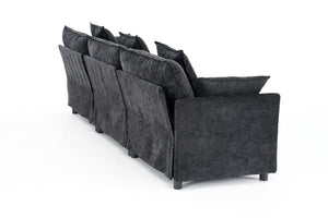 English Elm 108" L-shaped Chenille Cloud Sectional Deep Seat Sofa with Ottoman for Living Rooms Black W3244S00004