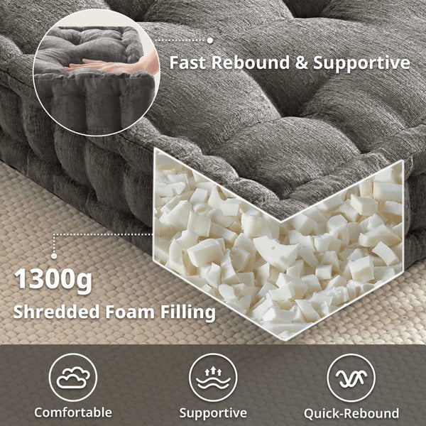 English Elm 1- Piece Tufted Chenille Floor Cushion with Scalloped Edge for Bohemian Living Spaces Charcoal B035P482971