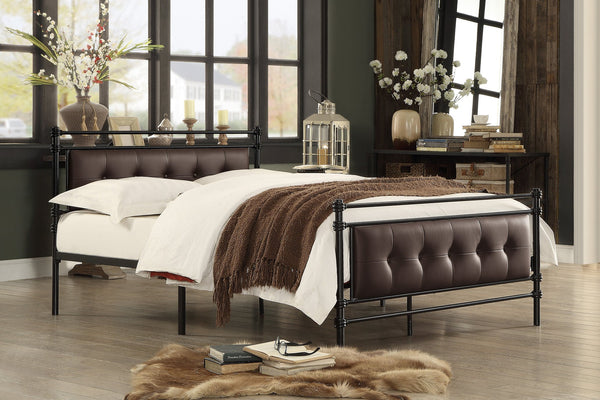 English Elm 1pc Jayla Full Platform Bed Black Metal Frame with Brown Faux Leather Button-Tufted Headboard Footboard 77.75" B011P364407