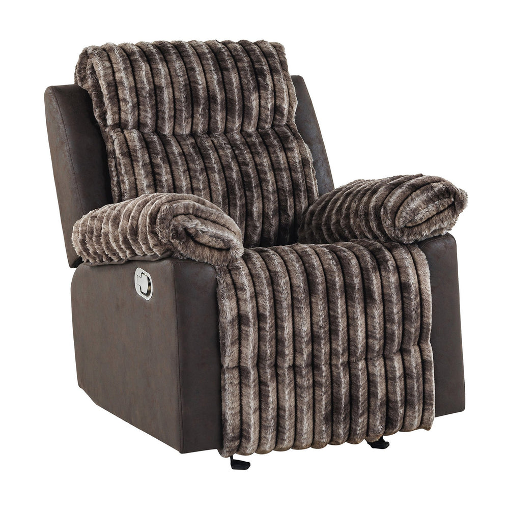 English Elm Bruni Plush Brown Glider Recliner with Manual Recline, 100% Polyester Upholstery & Foam Fill B201P299729
