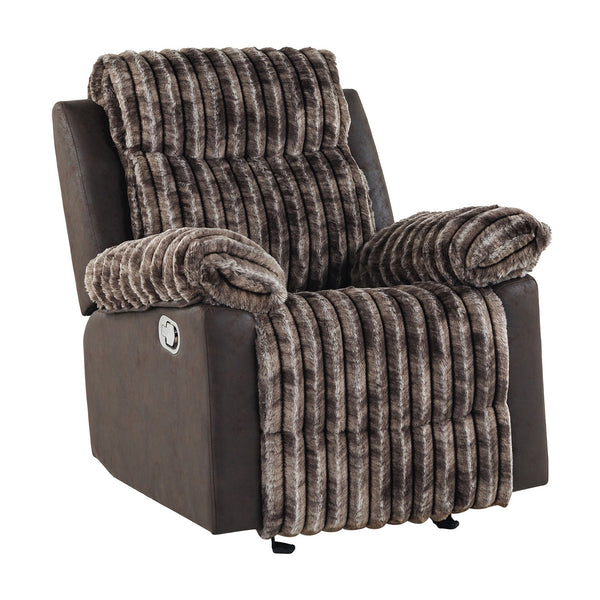 English Elm Bruni Plush Brown Glider Recliner with Manual Recline, 100% Polyester Upholstery & Foam Fill B201P299729