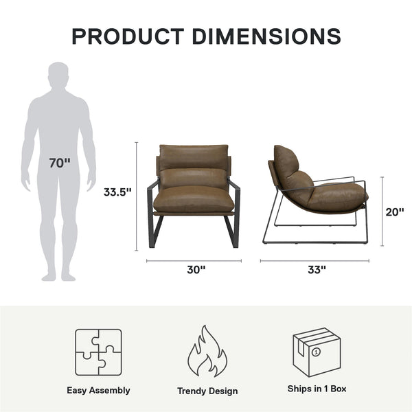 English Elm Gatsby Modern Upholstered Sling Accent Chair with Faux Leather, Metal Frame, Plush Foam Comfort B2733P395006