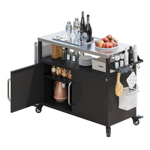 English Elm K&K 54.5" Outdoor Kitchen Island with 1.6" Stainless Top, Locking Wheels, Spice Rack & Bottle Opener N707P270779B