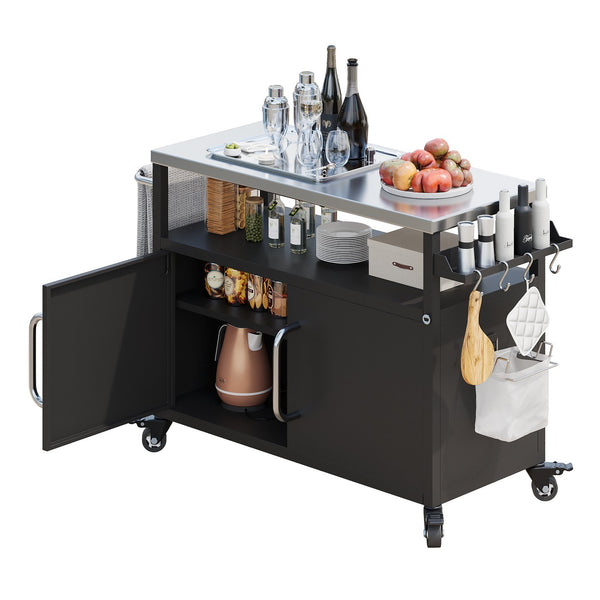English Elm K&K 54.5" Outdoor Kitchen Island with 1.6" Stainless Top, Locking Wheels, Spice Rack & Bottle Opener N707P270779B