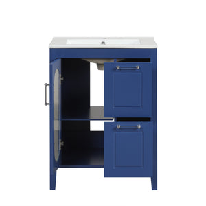 English Elm 24" Modern Bathroom Vanity with Ceramic Sink, Solid Wood & MDF Cabinet, Two Drawers, Shelf Blue N725P245273C