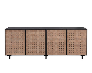 Sunpan Omari Sideboard - Stylish Suede Light Tan Leather with Unique Weaved Design and Matte Black Base Large - 80W x 22D x 30.5H
