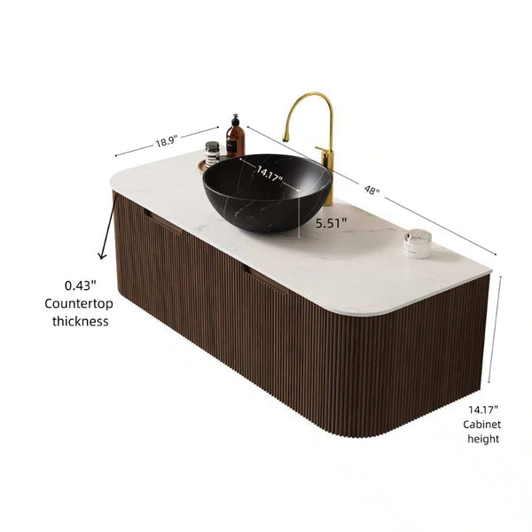 English Elm Dina Floating Bathroom Vanity with Crystal Glass Basin and Sintered Stone Top Black,Carrara White,Dark Walnut W2615S00279