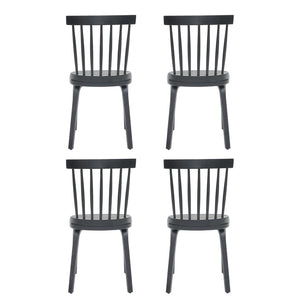 English Elm Windsor Dining Chairs Set Of 4, Ergonomic Spindle Back, Black Wood For Farmhouse & Modern Décor W2069P293308-GIGA