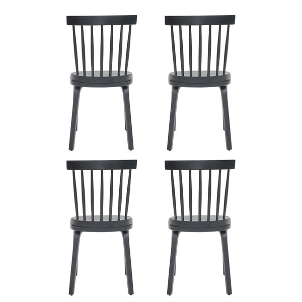 English Elm Windsor Dining Chairs Set Of 4, Ergonomic Spindle Back, Black Wood For Farmhouse & Modern Décor W2069P293308-GIGA