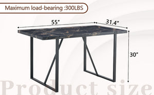 English Elm Industrial rectangular MDF dining table for 4-6, 1.5" thick top, black metal legs, modern sturdy design W1151P185154