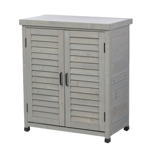 English Elm Potting Bench Solid Wood Workstation with Metal Top Louvered Cabinet Outdoor Garden Grey W2640P228394