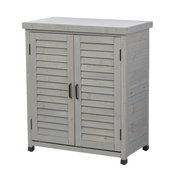 English Elm Potting Bench Solid Wood Workstation with Metal Top Louvered Cabinet Outdoor Garden Grey W2640P228394