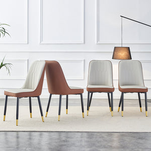 English Elm A modern dining chair with curved PU leather backrest, padded seat and sturdy black metal legs for comfort and style Brown+Light Gray 33.86 L x 28.35 W x 18.5 H W1512P395215