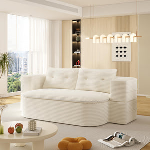 English Elm 78.7" Modern Foldable Corduroy Sofa Bed with 2 Plush Pillows, 2-in-1 Convertible Sleeper and Blanket Beige W3219P317382