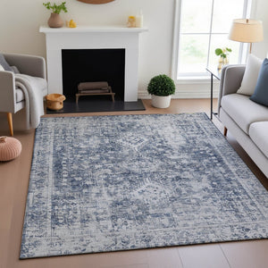 HomeRoots 5' X 8' Navy Blue & Silver Oriental Area Rug – Stylish, Washable, Stain-Resistant with UV Protection 692000