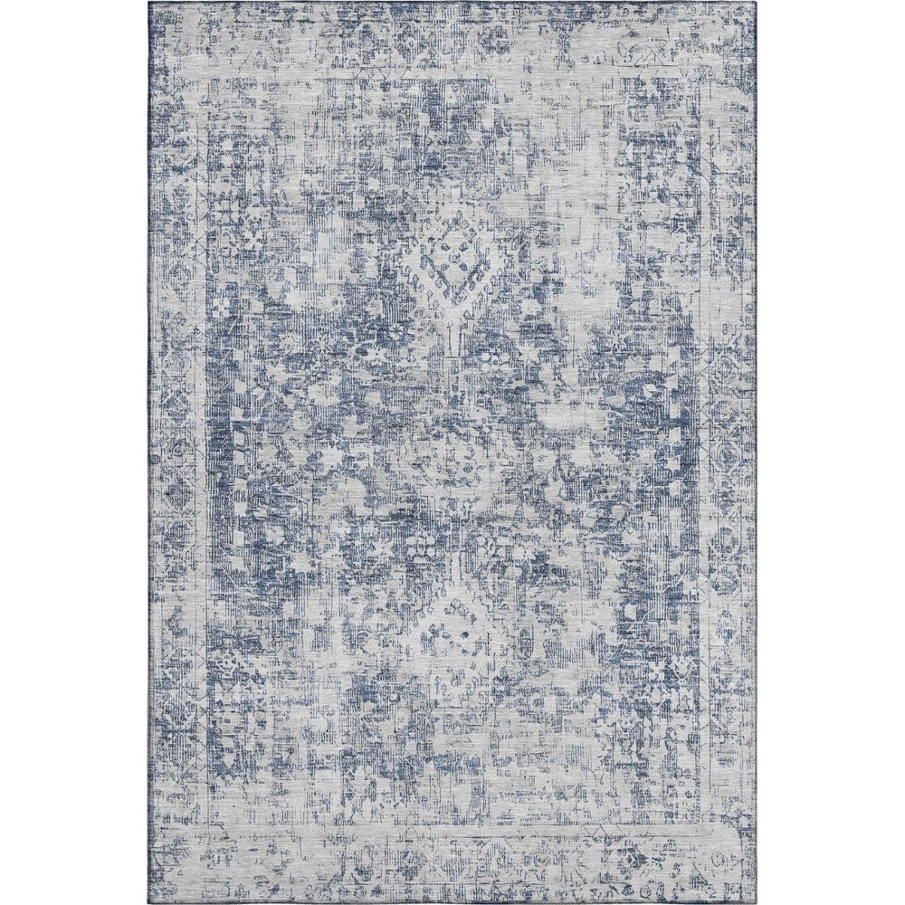 HomeRoots 5' X 8' Navy Blue & Silver Oriental Area Rug – Stylish, Washable, Stain-Resistant with UV Protection 692000