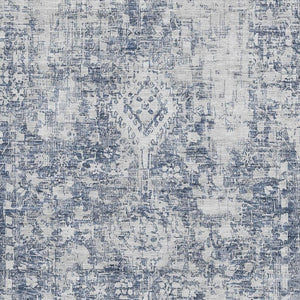 HomeRoots 5' X 8' Navy Blue & Silver Oriental Area Rug – Stylish, Washable, Stain-Resistant with UV Protection 692000