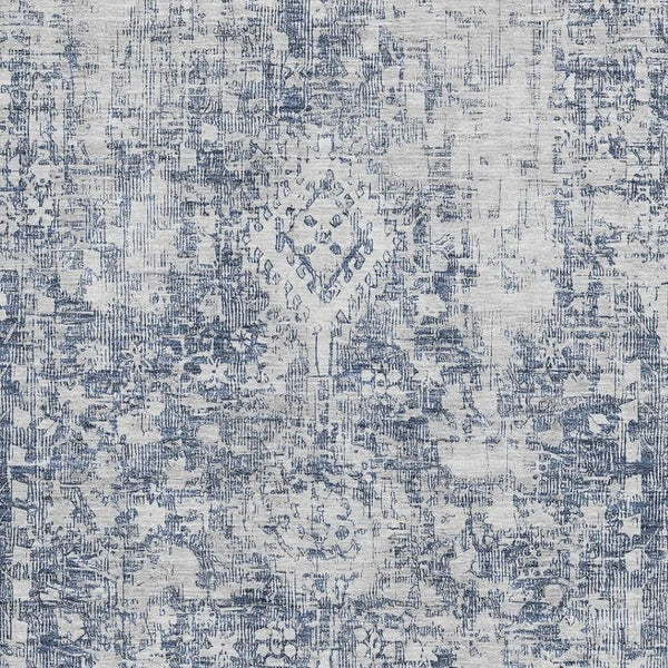 HomeRoots 5' X 8' Navy Blue & Silver Oriental Area Rug – Stylish, Washable, Stain-Resistant with UV Protection 692000