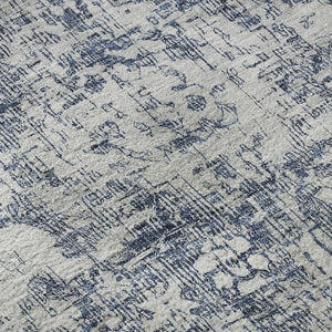 HomeRoots 8' X 8' Navy Blue and Silver Oriental Round Rug – Washable, UV Protected, Perfect for Family Spaces! 692001