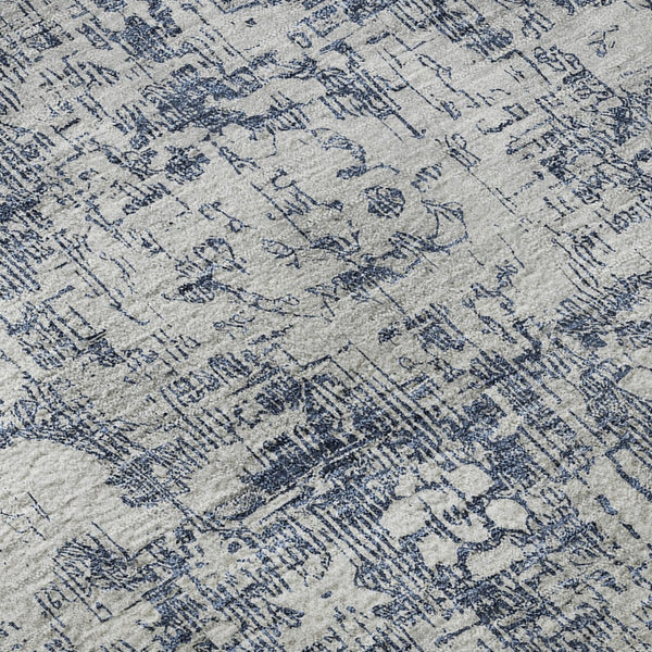 HomeRoots 8' X 8' Navy Blue and Silver Oriental Round Rug – Washable, UV Protected, Perfect for Family Spaces! 692001