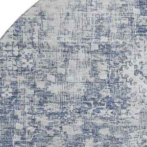 HomeRoots 8' X 8' Navy Blue and Silver Oriental Round Rug – Washable, UV Protected, Perfect for Family Spaces! 692001
