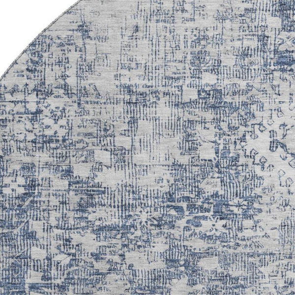 HomeRoots 8' X 8' Navy Blue and Silver Oriental Round Rug – Washable, UV Protected, Perfect for Family Spaces! 692001