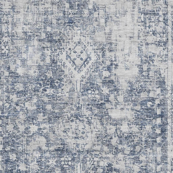 HomeRoots 8' Navy Blue & Silver Oriental Area Rug – Washable, UV Protected, Stain Resistant, Durable Style! 692002