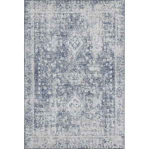 HomeRoots 9' X 12' Navy Blue & Silver Washable Area Rug - Elegant Oriental Design with Stain & UV Protection 692003