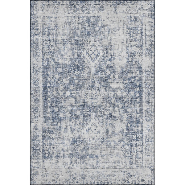 HomeRoots 9' X 12' Navy Blue & Silver Washable Area Rug - Elegant Oriental Design with Stain & UV Protection 692003