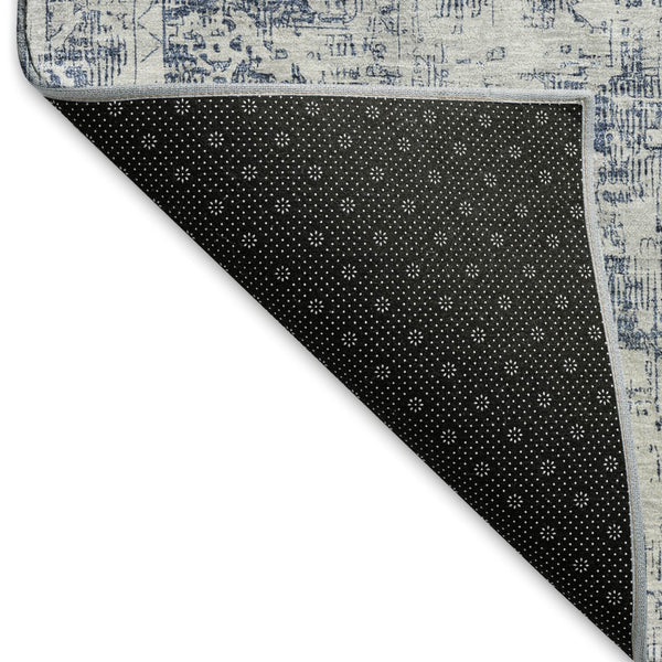 HomeRoots 9' X 12' Navy Blue & Silver Washable Area Rug - Elegant Oriental Design with Stain & UV Protection 692003