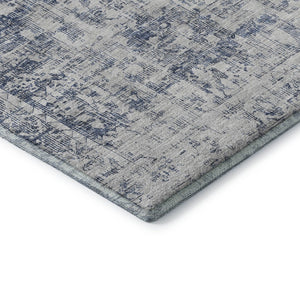 HomeRoots 9' X 12' Navy Blue & Silver Washable Area Rug - Elegant Oriental Design with Stain & UV Protection 692003