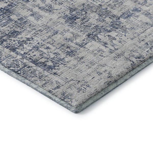 HomeRoots 9' X 12' Navy Blue & Silver Washable Area Rug - Elegant Oriental Design with Stain & UV Protection 692003