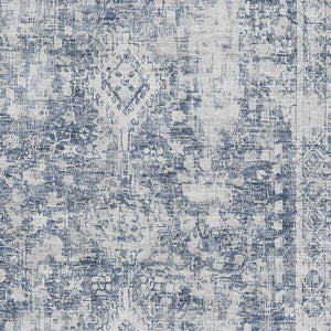 HomeRoots 9' X 12' Navy Blue & Silver Washable Area Rug - Elegant Oriental Design with Stain & UV Protection 692003