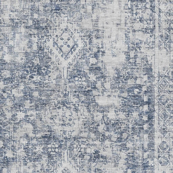 HomeRoots 9' X 12' Navy Blue & Silver Washable Area Rug - Elegant Oriental Design with Stain & UV Protection 692003