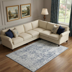 HomeRoots 10' X 14' Navy Blue & Silver Oriental Area Rug – Durable, Washable, UV-Protected for Modern Homes 692004