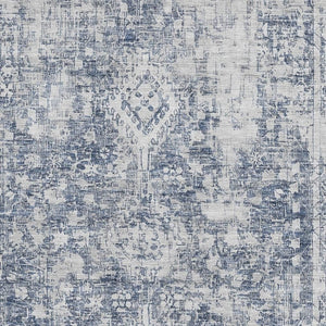 HomeRoots 10' X 14' Navy Blue & Silver Oriental Area Rug – Durable, Washable, UV-Protected for Modern Homes 692004