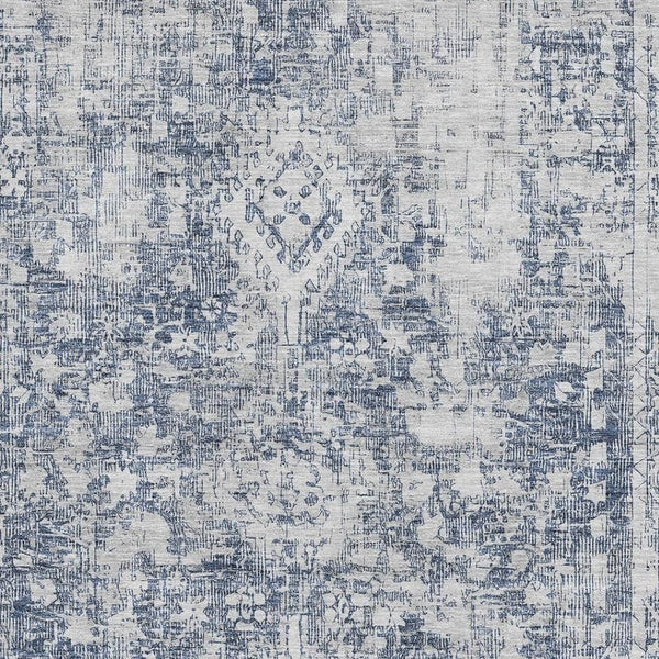 HomeRoots 10' X 14' Navy Blue & Silver Oriental Area Rug – Durable, Washable, UV-Protected for Modern Homes 692004