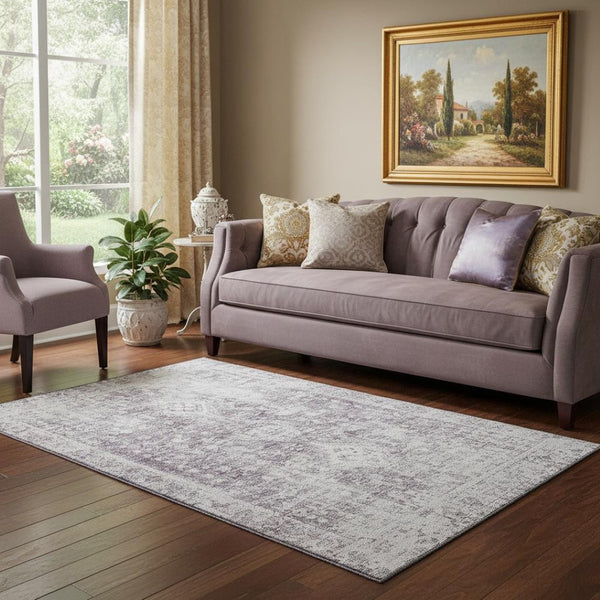 HomeRoots 5' X 8' Plum and Silver Oriental Area Rug - Stylish, Stain-Resistant, UV-Protected for Any Room 692006