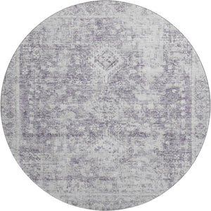 HomeRoots 8' X 8' Plum and Silver Oriental Round Rug - Washable, UV Protected, Stain Resistant for Easy Care 692007