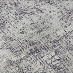 HomeRoots 8' X 8' Plum and Silver Oriental Round Rug - Washable, UV Protected, Stain Resistant for Easy Care 692007