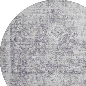 HomeRoots 8' X 8' Plum and Silver Oriental Round Rug - Washable, UV Protected, Stain Resistant for Easy Care 692007