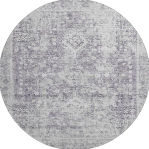 HomeRoots 8' X 8' Plum and Silver Oriental Round Rug - Washable, UV Protected, Stain Resistant for Easy Care 692007