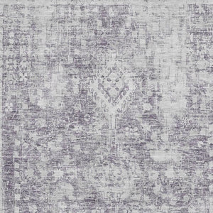 HomeRoots 8' Elegant Plum and Silver Oriental Area Rug - Washable, UV Protected, Stain Resistant, Durable Design 692008