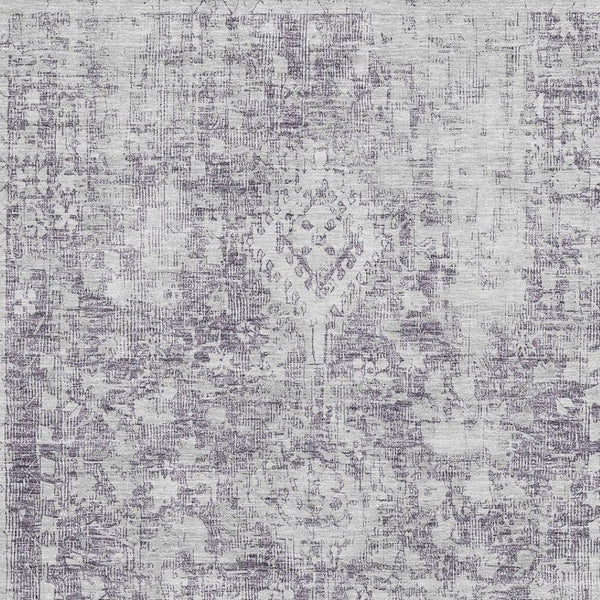HomeRoots 8' Elegant Plum and Silver Oriental Area Rug - Washable, UV Protected, Stain Resistant, Durable Design 692008