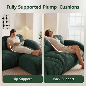 English Elm Three Seater Chenille Sofa with Ottoman Solid Wood Base Tufted Arms Living Room Green W714S01641